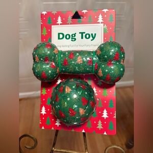 Jmle  Christmas  Time  Bone 6.5”  & Ball  3.5”   Dog Toy   With Squeakers